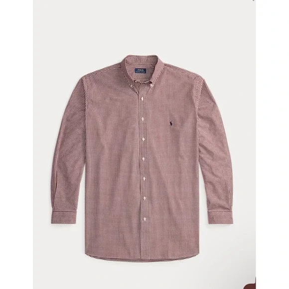Polo Ralph Lauren Mens Preppy Cotton Gingham Shirt Red White Cotton Size Medium