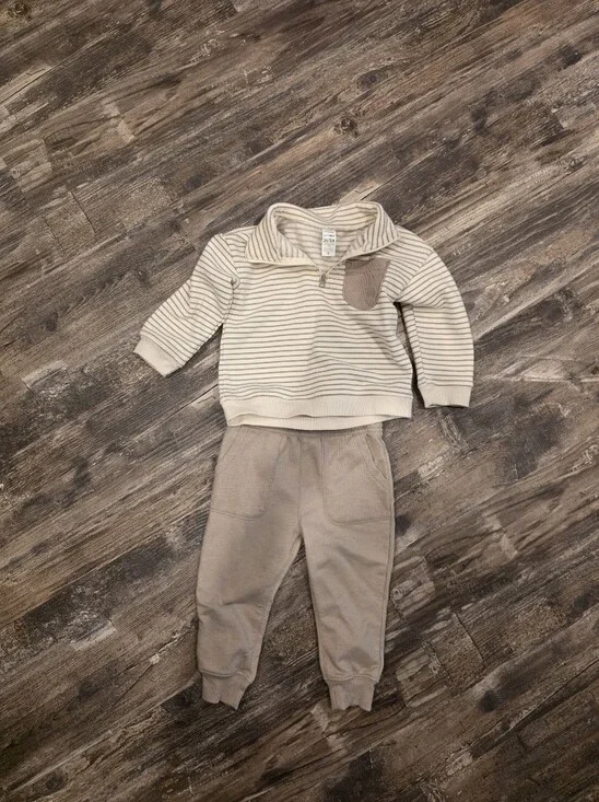 Carter's Cream Striped Hoodie with Tan Joggers Set
