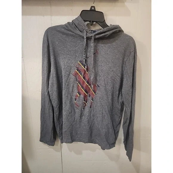 Polo Ralph Lauren Hooded Shirt Striped Big Pony Long Sleeve Hoodie Small Preppy