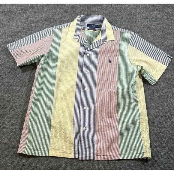 Polo Ralph Lauren Men's M Multicolor Seersucker Loop Collar Preppy Summer Shirt