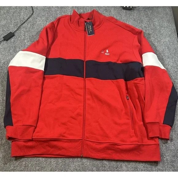 Polo Ralph Lauren 4XLT Tall Men's Double Knit Track Jacket Red Navy $168 New
