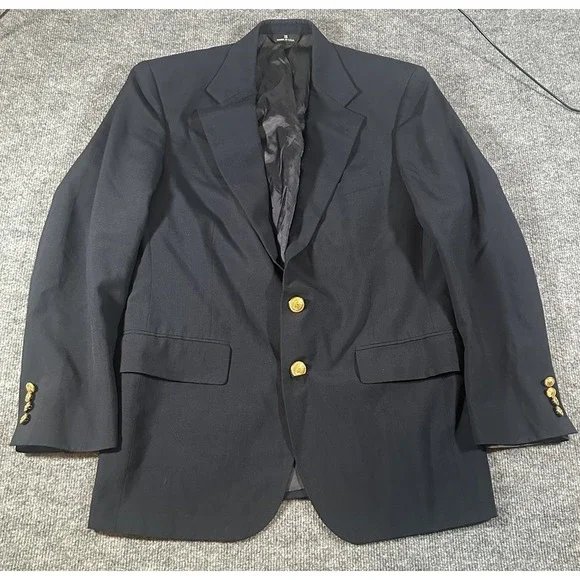 Polo University Club Mens Navy Blazer 40R Wool Blend Union Made In USA Gold