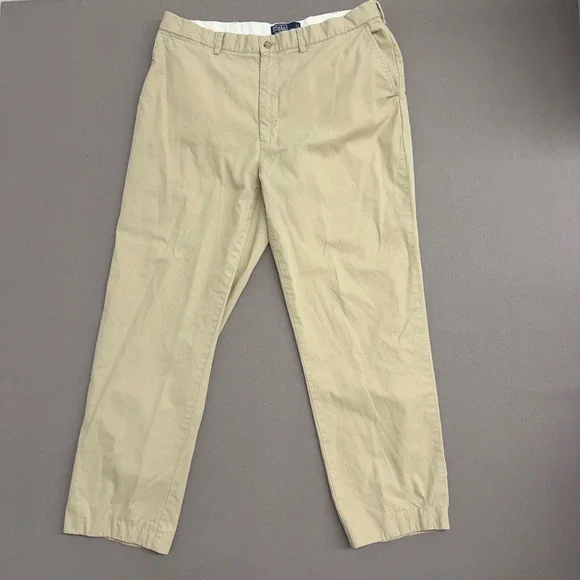 Polo Ralph Lauren Mens Khaki Chino Pants 38x32 Tan 100% Cotton Flat Front Chinos