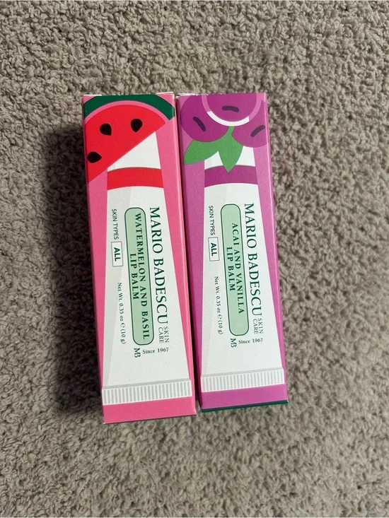 Mario Badescu Watermelon & Acai Lip Balm Duo in Pink and Purple Boxes