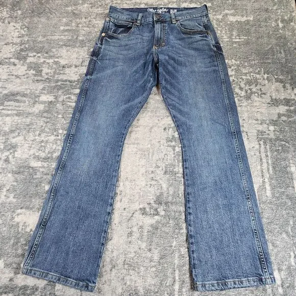 Wrangler Jeans Men 29x30 Blue Retro Bootcut Western Denim Pants Slim Cowboy