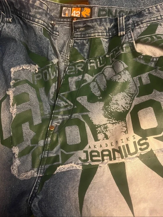 Jeanius Graphic Relaxed Jeans with Green Print
