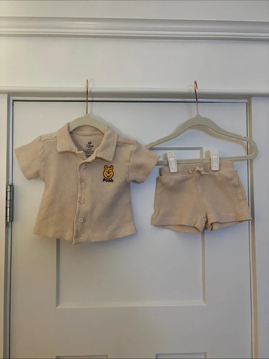 Disney Baby Beige Waffle Knit Winnie the Pooh Short Matching Set 3-6 Months