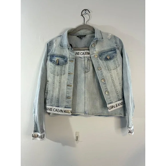Calvin Klein Jeans Denim Jacket & Skirt Set‎ Distressed Light Wash Size 12