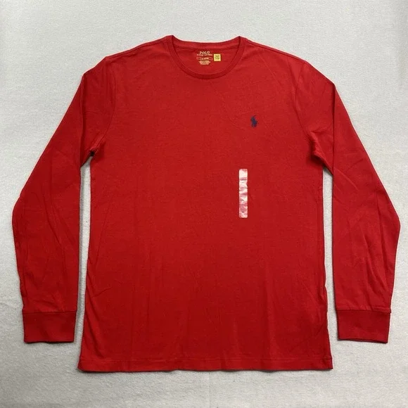 Polo Ralph Lauren T Shirt Mens Large Red Crew Neck Long Sleeve Tee Pony Cotton