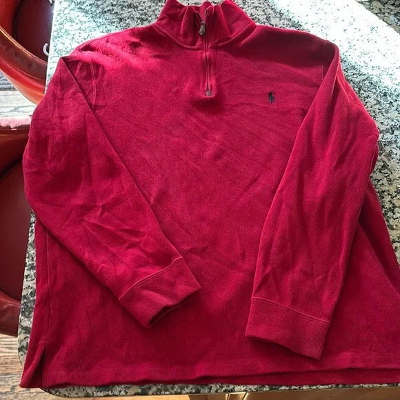 Polo by Ralph Lauren Red 1/4 Zip Up Sweater Pullover thick cotton Sz XL Red