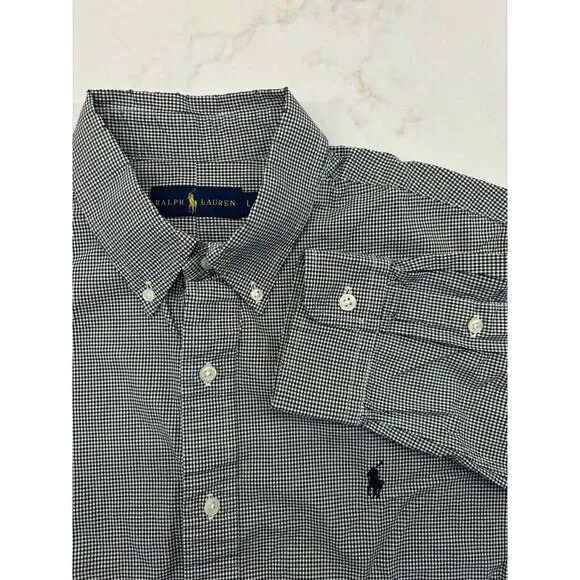 Polo Ralph Lauren Long Sleeve‎ Button Down Up Front Shirt Check Checkered Large