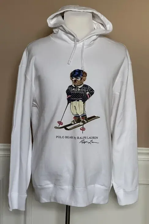 NWT $188 Polo Ralph Lauren Long Sleeve Bear Sweatshirt with Hoodie White 3XB/3TG