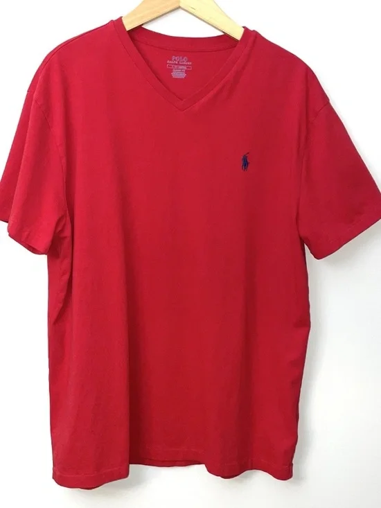 Polo Ralph Lauren T Shirt Men’s Large Red Short Sleeve V-Neck Navy Pony Cotton