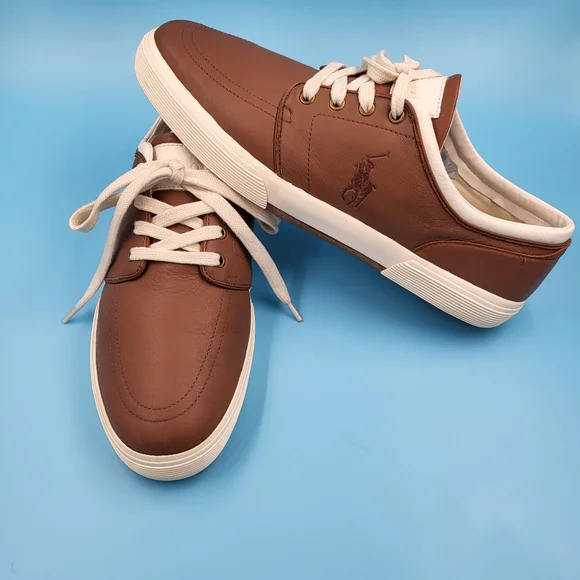 Polo by Ralph Lauren Brown Leather Sneakers with Cream Accents