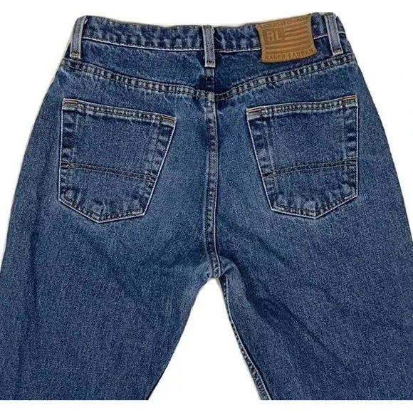 VTG Polo Ralph Lauren Jeans Men‎ Actual 28x27 Y2K Medium Wash Leather Patch