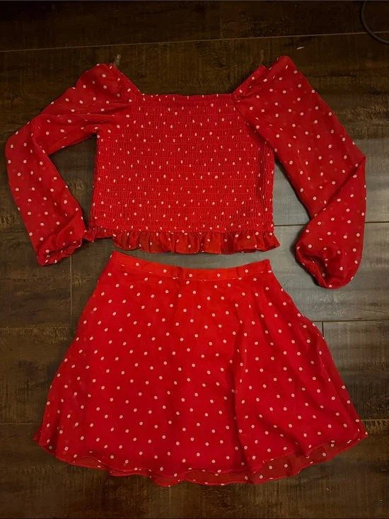 art class Red Polka Dot Girls Matching Top & Skirt Set