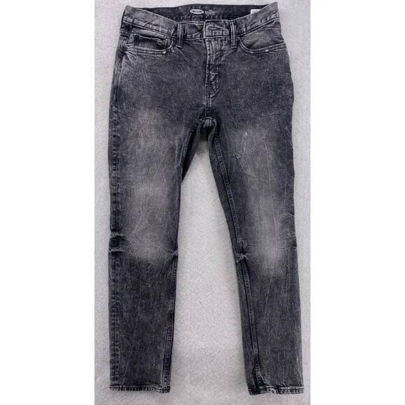 Old Navy Men Slim Built-In Tough Flex Jeans 29x30 Gray Acid Wash Denim Black