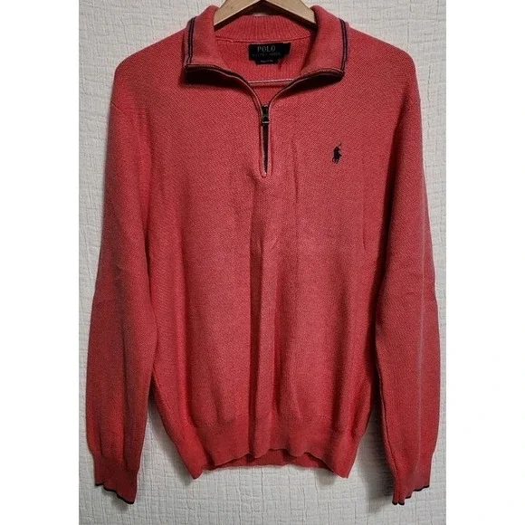 Polo Ralph Lauren Men's Sweatshirt 1/4 Zip Sz XL Rosette Coral Pink‎ Pullover