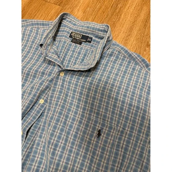 Polo Ralph Lauren Marlowe Mens XL Blue White Plaid Cotton Button Down Shirt