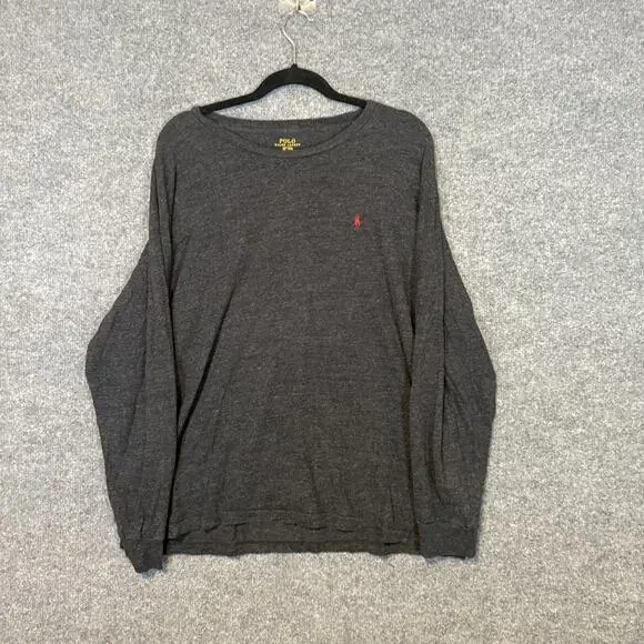 Polo Ralph Lauren Shirt Mens XL Gray Crewneck Long Sleeve Red Pony Tshirt Cotton