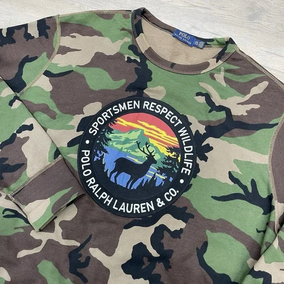 Polo Ralph Lauren Sportsman Mens Sweatshirt XXL 2XL Respect The Wildlife Camo