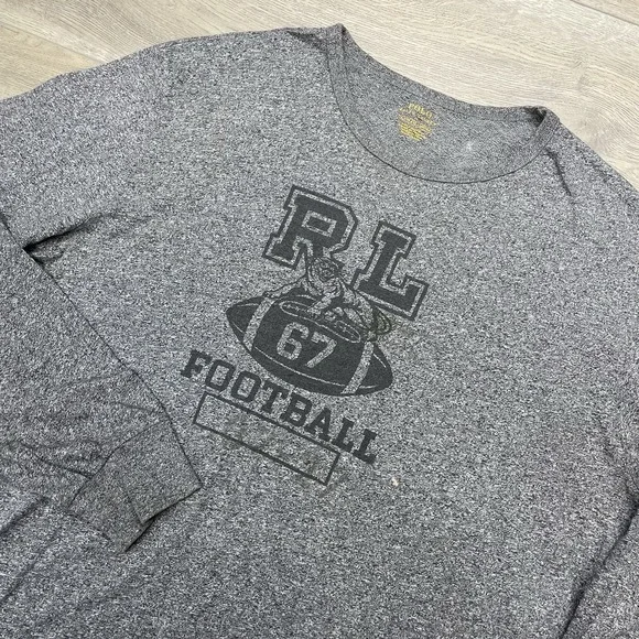 Polo Ralph Lauren Grey L/S T Shirt Men Sz XL Football FAIR STAIN