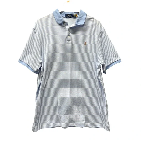 Polo Ralph Lauren Polo Shirt Mens XL Classic Fit Light Blue Striped Flesh Pony