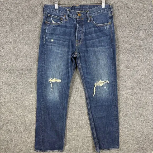 Hollister Mens Balboa Classic Straight Jeans 34x32 Distressed Ripped Button Fly