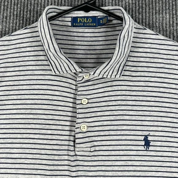 Polo‎ Ralph Lauren Shirt Mens XL Extra Large Gray Striped Short Sleeve Sharp