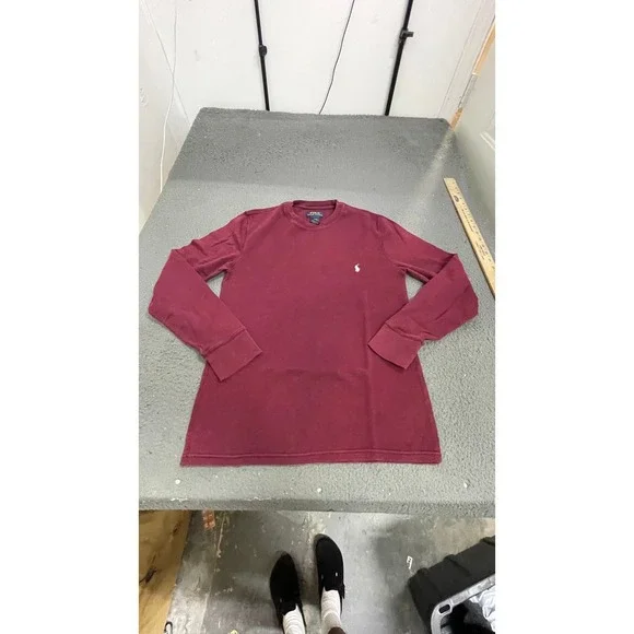 Polo Ralph Lauren Thermal Shirt Mens Medium Burgundy Excellent Waffle Knit Pony