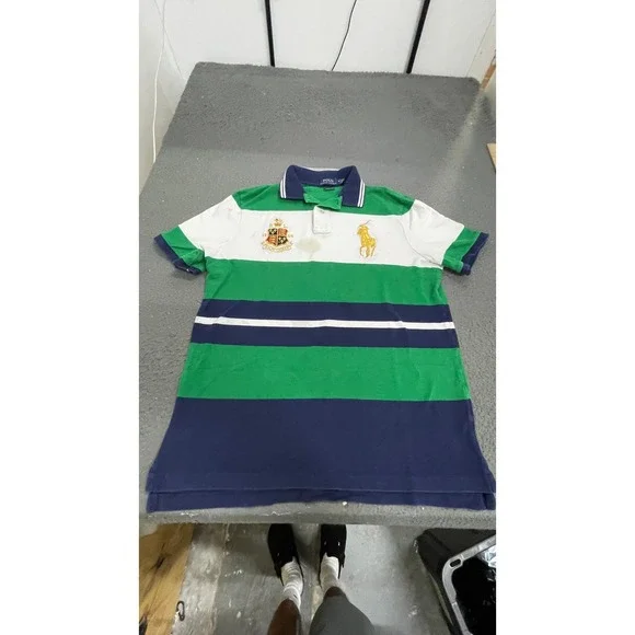 Polo Ralph Lauren Polo Shirt Mens M Green White Navy Good Colorblock Crest Pony