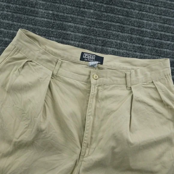 Vintage Polo Ralph Lauren Chino Pants Mens 36x31 Khaki Tan Pleated Cotton Twill