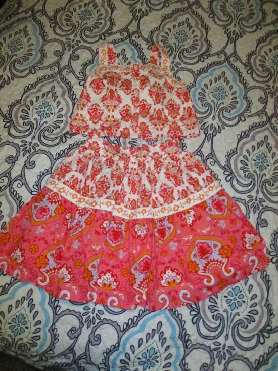 Haute Hippie Two Piece Set Coral & Orange Top & Skirt Girls Coral Size 4