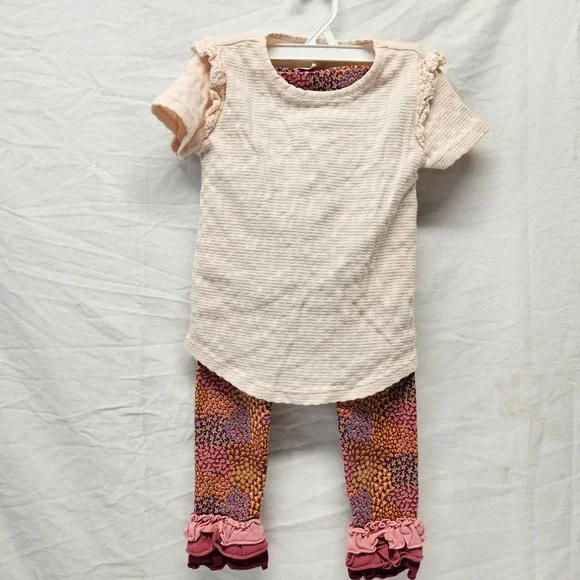 Matilda Jane Top and Leggings Set‎ Kids Size 6 Pink Floral Waffle Knit Ruffles