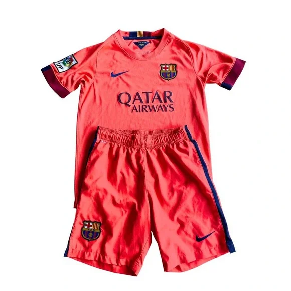 Nike FC Barcelona 2014 2015 Away Soccer Jersey Shorts Kit Youth M 10-12 Years