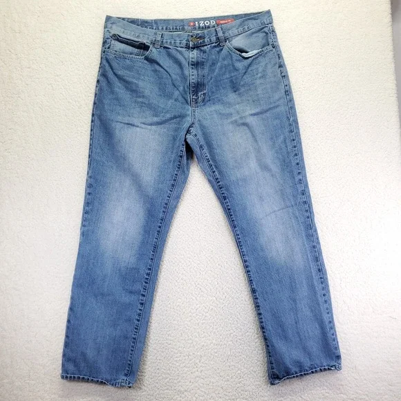 IZOD Mens Regular Fit Jeans Blue Medium Wash Denim 40x32 Straight Leg Pants