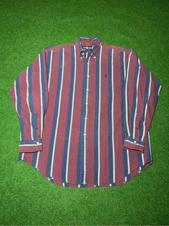 Polo Ralph Lauren Button Up Shirt Large Vintage 90s Preppy Designer Cotton Shirt