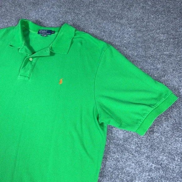Polo Ralph Lauren Mens 2XLT Tall Green Short Sleeve Pique Polo Orange Pony Logo
