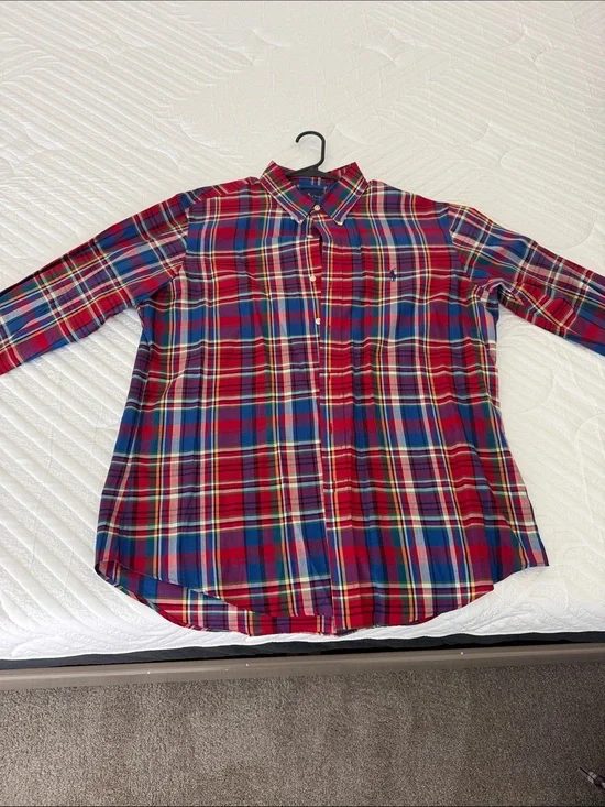 Polo by Ralph Lauren Red Plaid Button-Down Shirt with Blue Accents