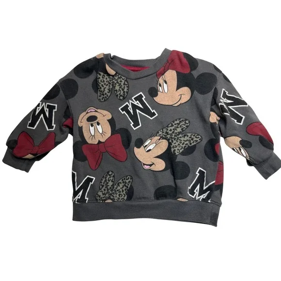 Disney Minnie Mouse Sweatshirt and Ribbed Flare Pants Set Gray Red 18M Vacation