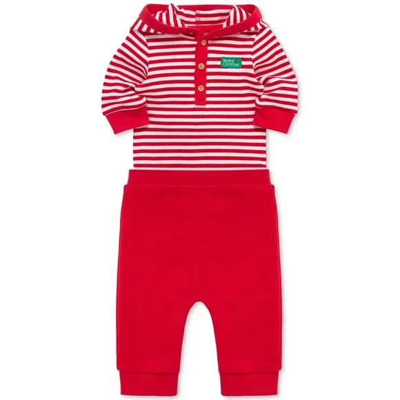 NWT Little Me Baby Boys My First Christmas Santa Set 12M Striped Hoodie Pants