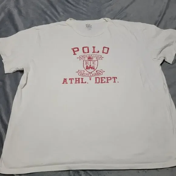 Polo Ralph Lauren ATHLETIC DEPARTMENT Tee Size XXL‎ White Cotton Comfort Stretch