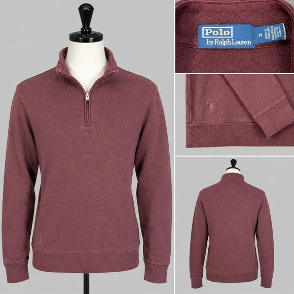 Polo Ralph Lauren Men's M Quarter Zip Pullover Sweater Burgundy Cotton Rayon