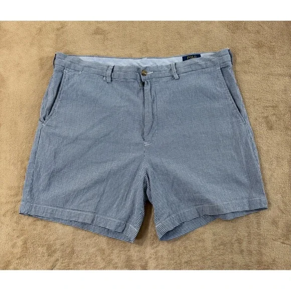 Polo Ralph Lauren shorts men 38 Blue Stretch Classic Plaid Check Houndstooth EUC
