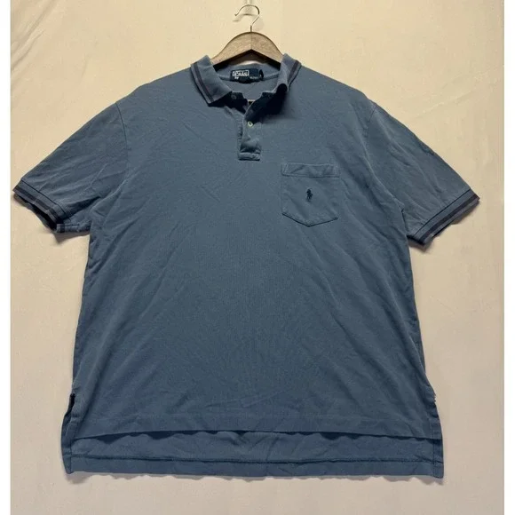 Polo Ralph Lauren Polo Shirt Mens Large Slate Blue Tipped‎ Trim Pony Golf Tennis