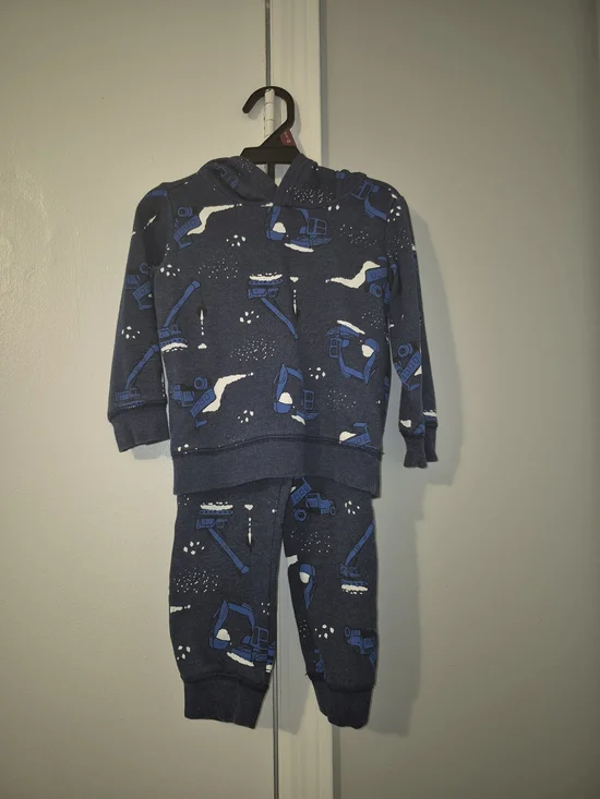 Carter's 2T Navy Blue Toddler Hoodie & Jogger Set with Construction Trucks