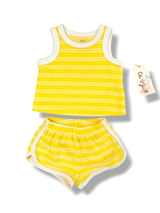 🍄3/$15 Cat & Jack Terry Cloth Tank & Shorts Set Yellow Stripe NB NWT