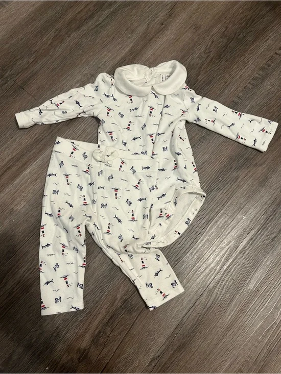 Janie and Jack White Navy and Red Nautical Print Outfit