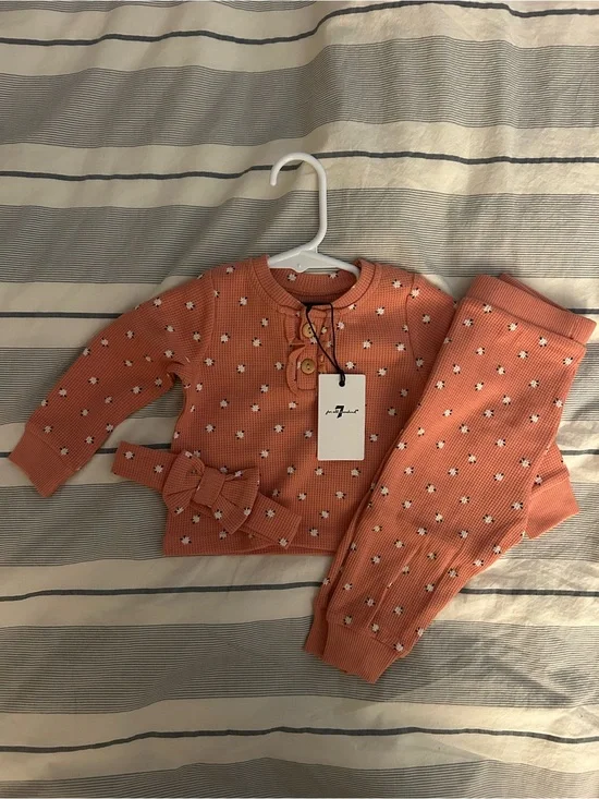 7 For All Mankind Pink Sweatshirt Joggers and Headband Set