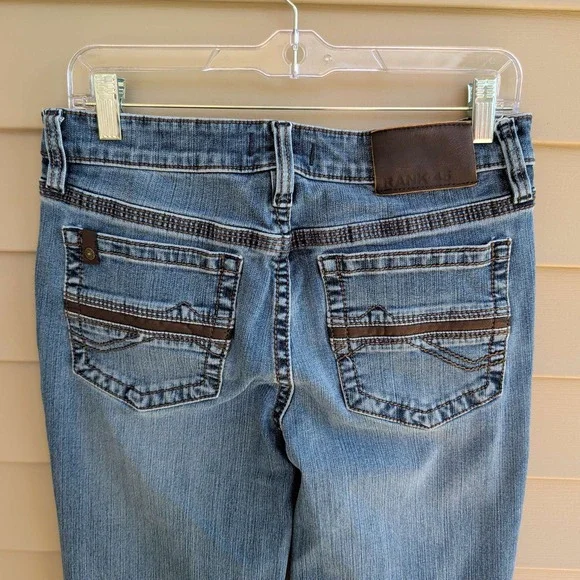 Rank 45 Straight Leg Jeans Mens 30x32 Blue Medium Wash Stretch Leather Trim